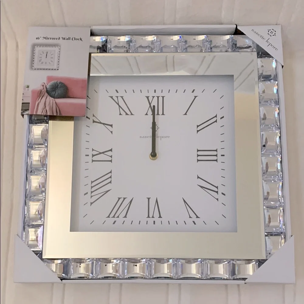 Luxurious & Glamorous Crystal Trim Mirrored 16” Wall Clock